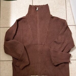 Varley Plum Ribbed Half Zip Sweater